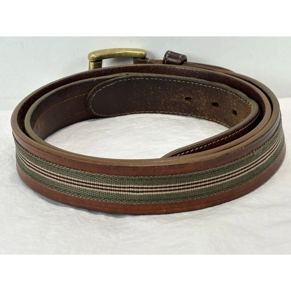 Vtg Coach Brown Leather & Grosgrain Ribbon Belt Men's 40 Made Italy